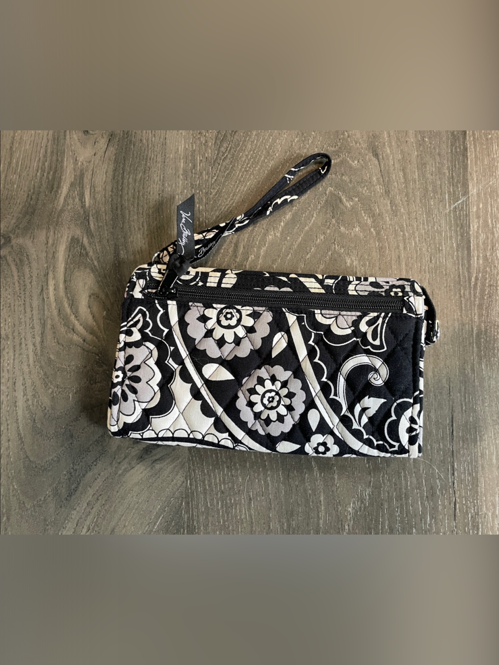 Vera Bradley Black and White Quilted Floral Wristlet